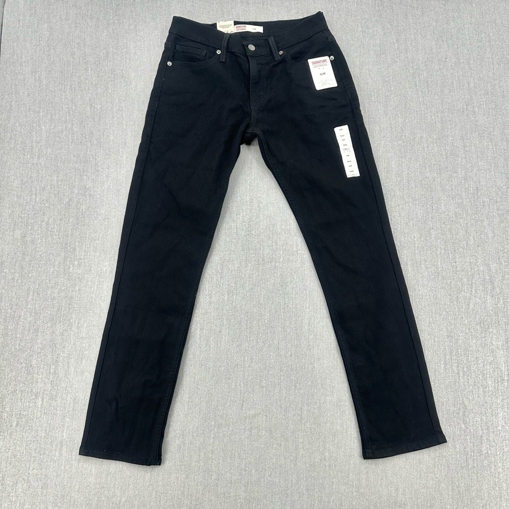 Signature By Levi Strauss Jeans Mens 28x30 Black Slim Super Flex Denim New
